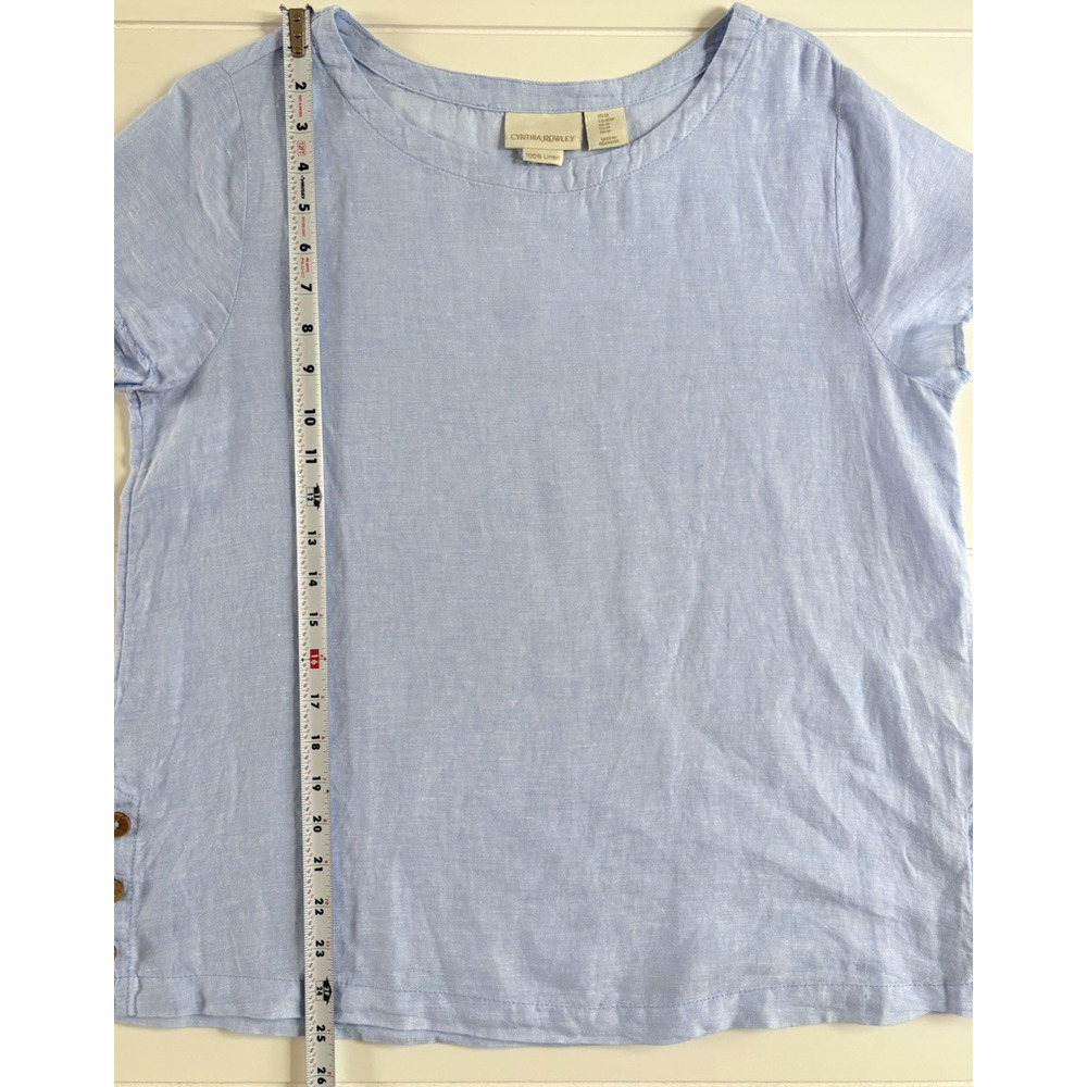Cynthia Rowley 100% Linen Boxy Blouse Top Light Blue Short Sleeve Beachy Medium - Picture 9 of 9